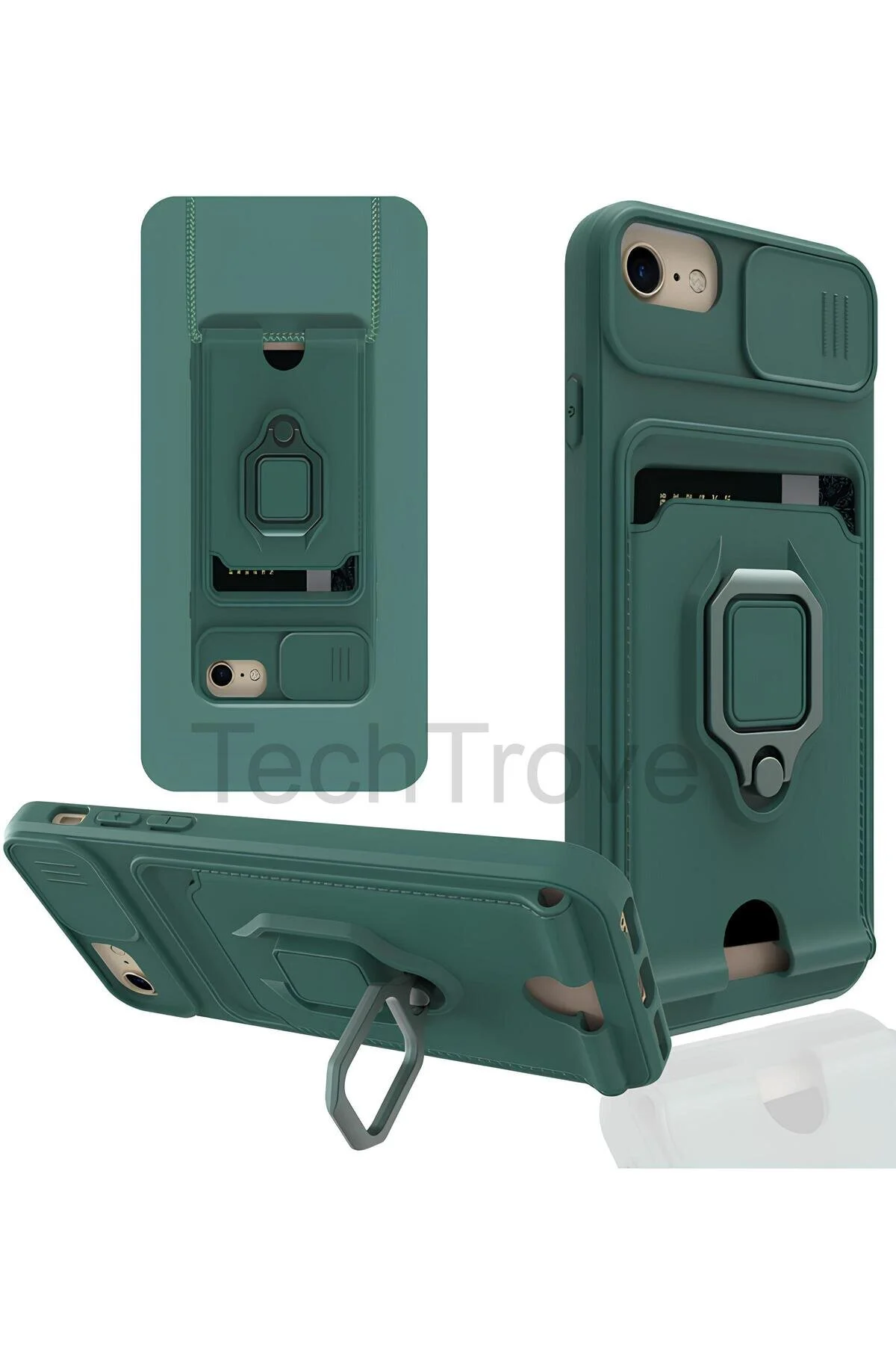 iPhone 7 Kılıf Kamera Koruma Sürgülü Kartvizitli Kartlıklı Standlı İpli Renkli Kapak