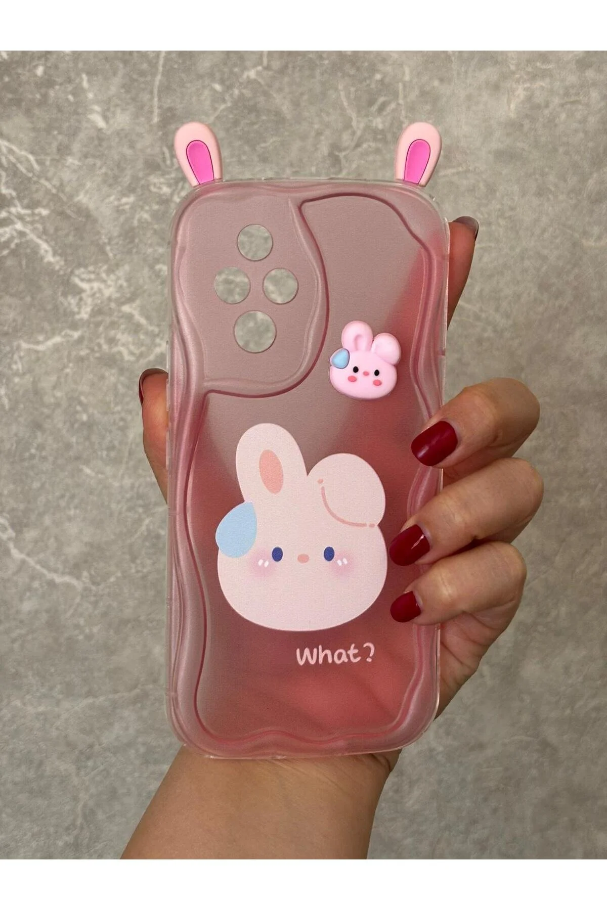 Honor 200 İçin Uyumlu 3D Tavşan Kulaklı Tasarımlı Dalgalı Kenar Şeffaf Pembe Kılıf