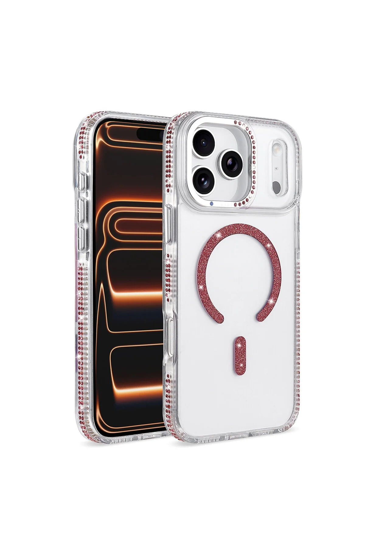 iPhone 17 Pro Max İçin Uyumlu M-safe Şarj Özellikli Taşlı Lüx Kapak