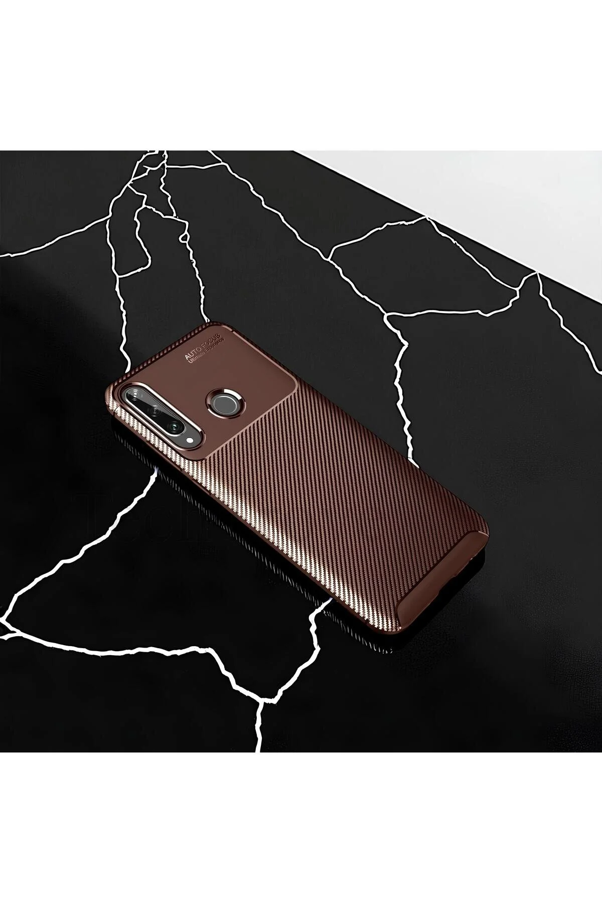 Huawei Y6P Kılıf Kamera Korumalı Darbe Emici Karbon Fiber Desenli Kapak