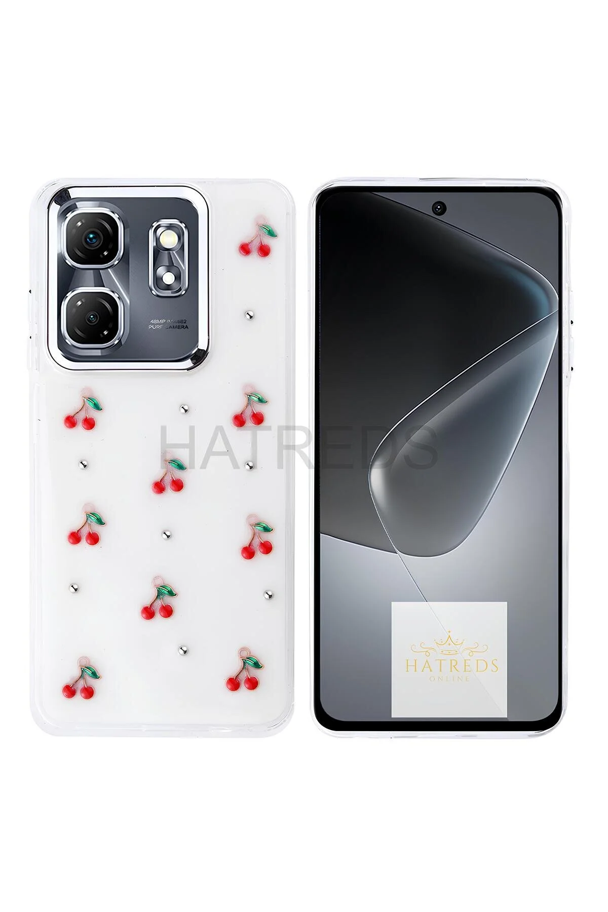 İnfinix Smart 9 Kılıf Kamera Koruma Çıkıntılı Metalik Çıkartma Figürlü Şeffaf Tasarım Kapak