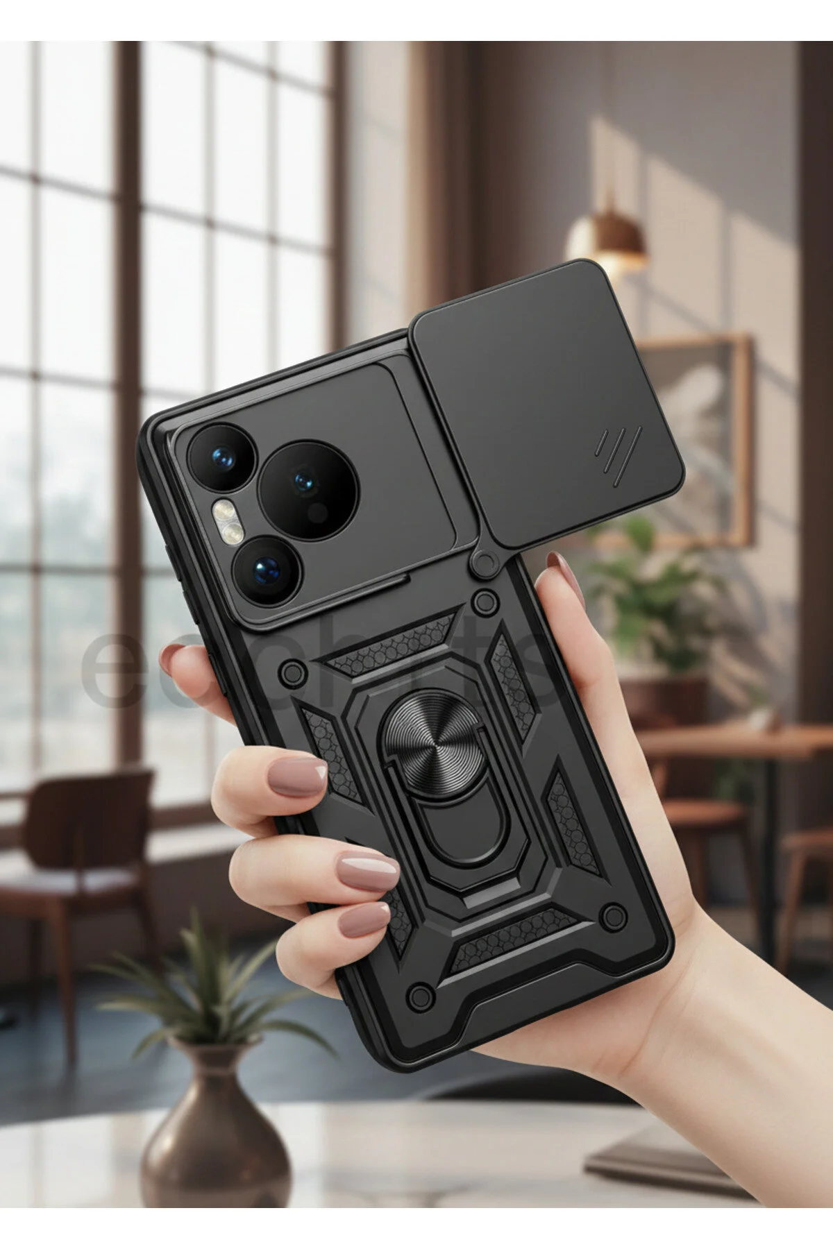 Huawei Pura 70 5G Kılıf Magnetik Standlı Sürgülü Kamera Korumalı TPU Tank Kapak