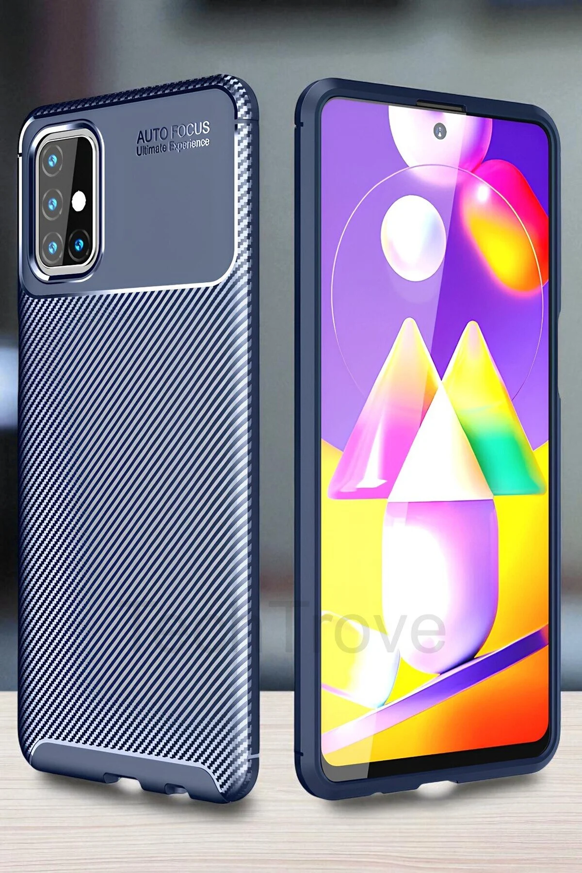 Samsung Galaxy M31S Kılıf Kamera Korumalı Darbe Emici Karbon Fiber Desenli Kapak