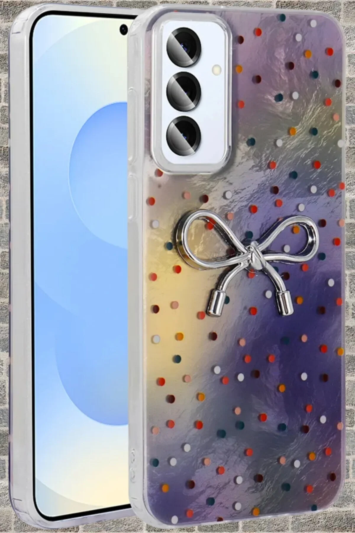 Samsung Galaxy S25 FE Uyumlu Kılıf Kamera Koruma Çıkıntılı Kurdele Taşlı Tasarımlı Kapak