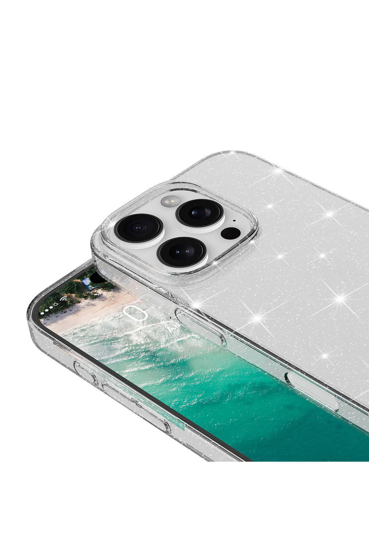Apple iPhone 16 Pro Max Uyumlu Parıldayan Simli Şeffaf Sararma Yapmaz Kapak