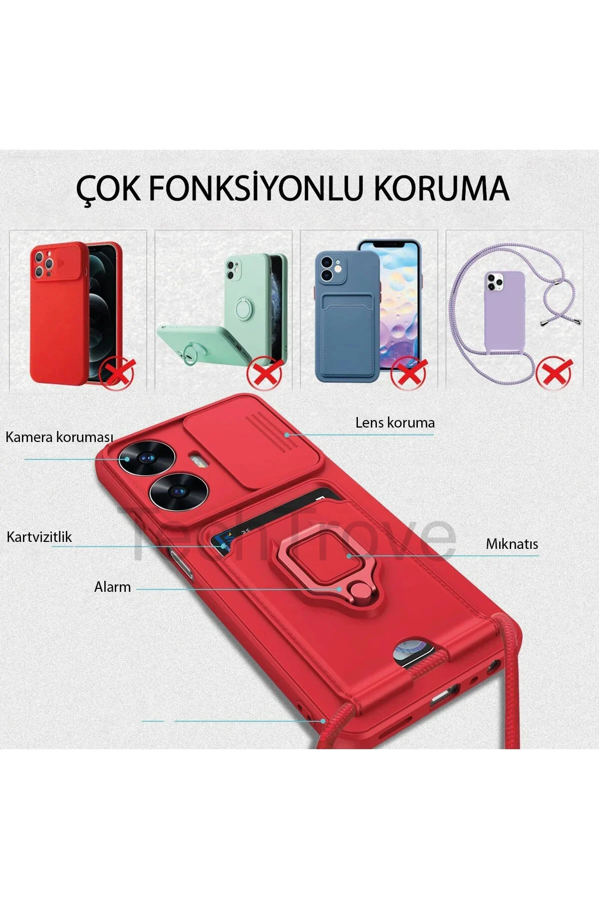 Xiaomi Redmi Note 10 Kılıf Kamera Koruma Sürgülü Kartvizitli Kartlıklı Standlı İpli Renkli Kapak