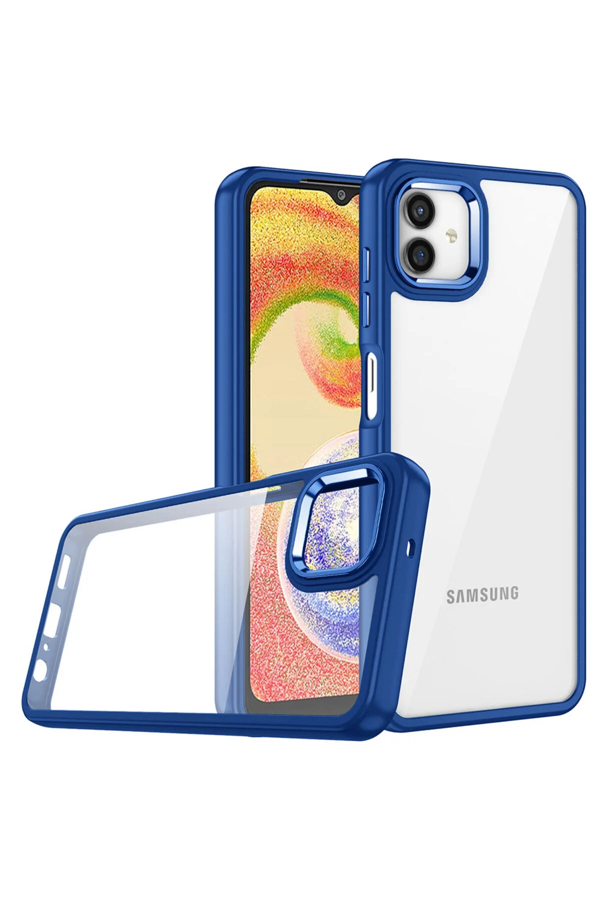 Galaxy A04 Uyumlu Kılıf Arkası Şeffaf Renkli Kenarlı Silikon Kapak