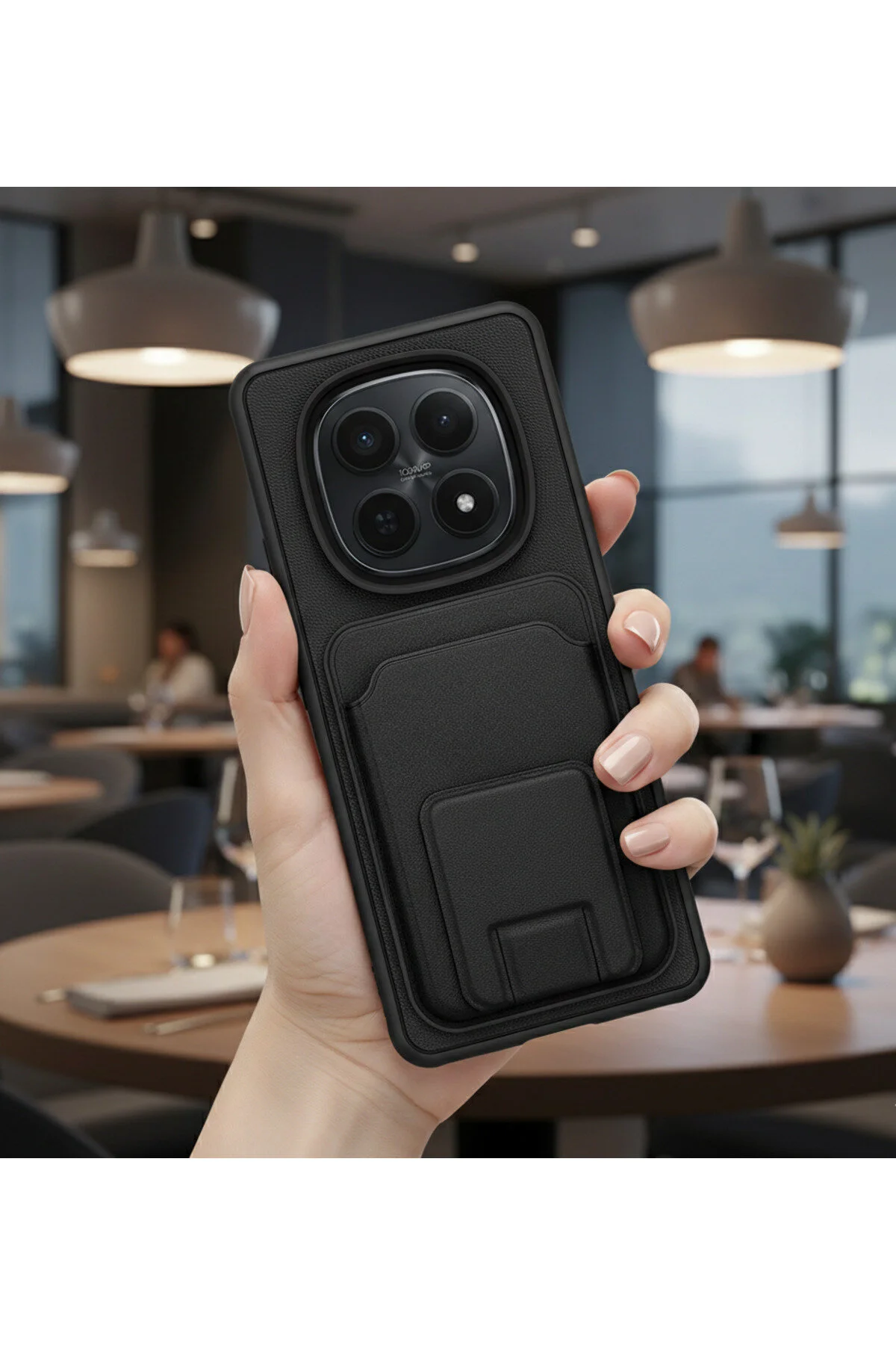 Redmi Note 15 4G İçin Uyumlu TPU Korumalı Kart Bölmeli Deri Dokulu Kılıf
