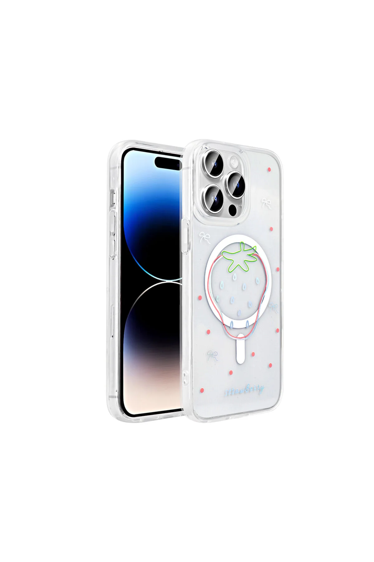 iPhone 14 Pro Kılıf M-Safe Şarj Özellikli Şeffaf Zore Folk Sert Kapak