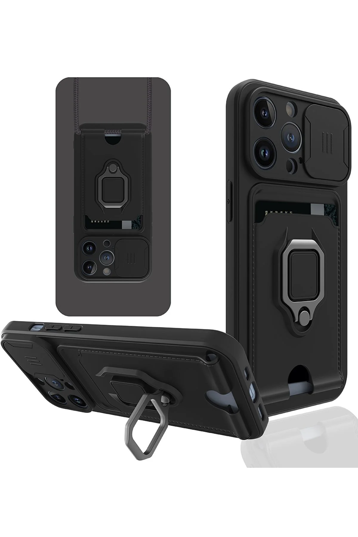 Xiaomi Redmi 12 Uyumlu ipli kamera lens korumalı yüzüklü askılı kılıf