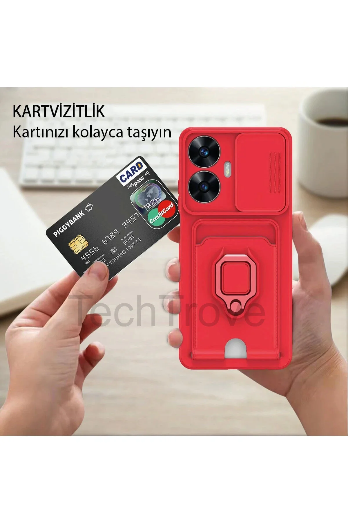 Xiaomi Redmi Note 10 Kılıf Kamera Koruma Sürgülü Kartvizitli Kartlıklı Standlı İpli Renkli Kapak