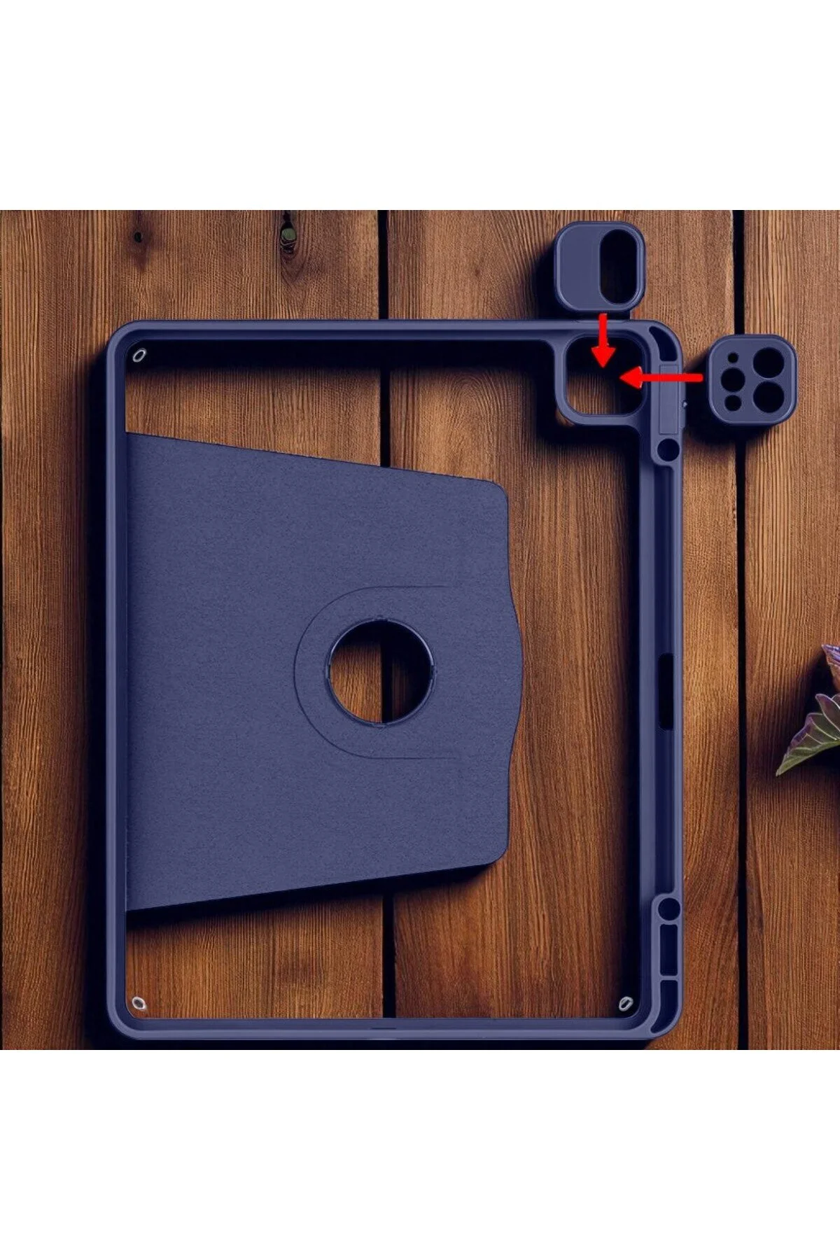 Apple iPad 10.2 8.Nesil Kılıf Kalemlikli Dönebilen Kamera Koruma Çıkıntılı Standlı Kılıf