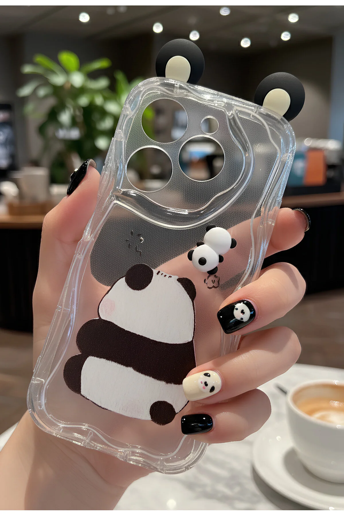 Tecno Spark 20 Pro İçin Uyumlu 3D Kulaklı Sevimli Panda Figürlü Şeffaf Telefon Kılıfı