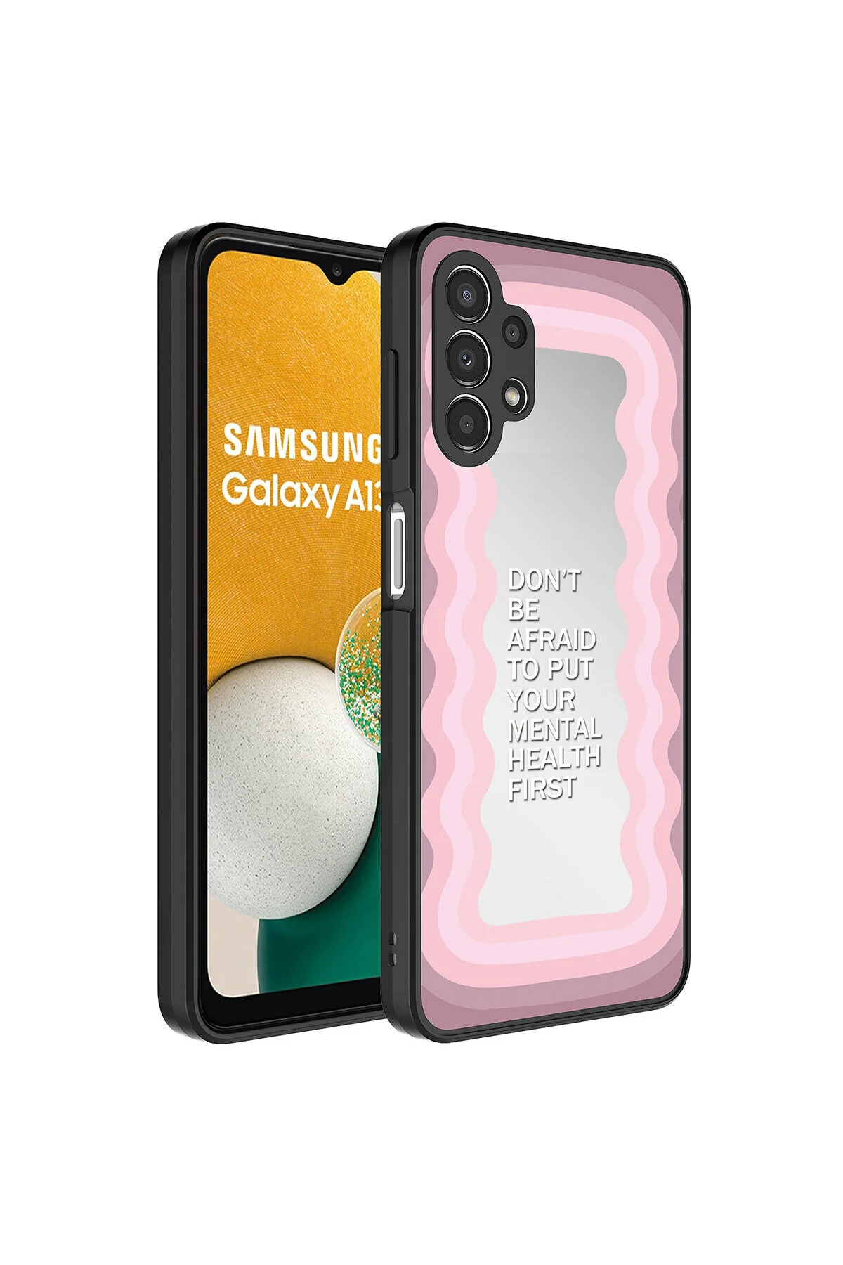 Galaxy A13 4G Kılıf Aynalı Desenli Kamera Korumalı Parlak Darbe Emici Kapak
