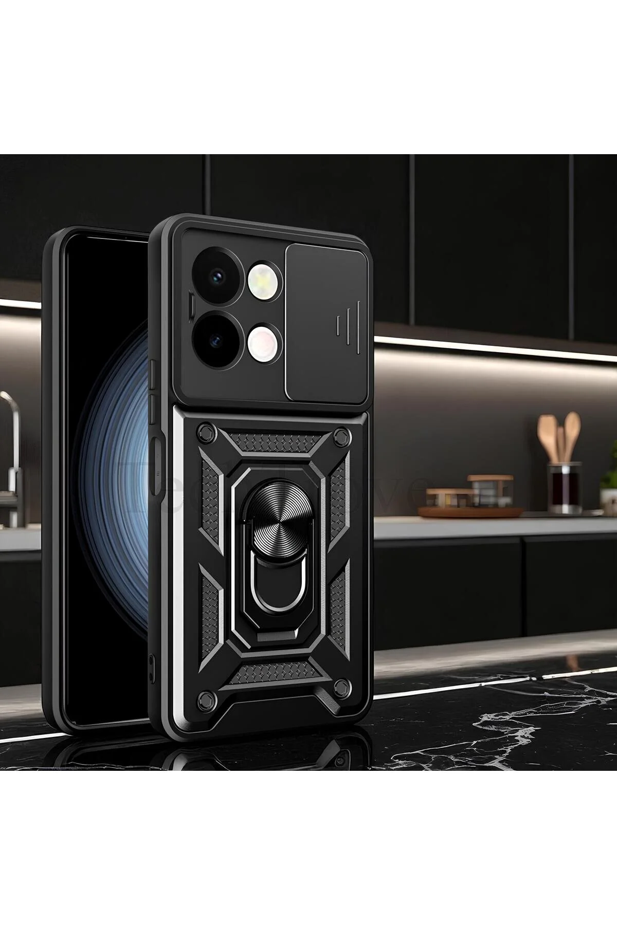 Vivo Y28 Kılıf Yüzüklü Stand Olabilen Kamera Korumalı Magnetic Tpu Tank Kapak