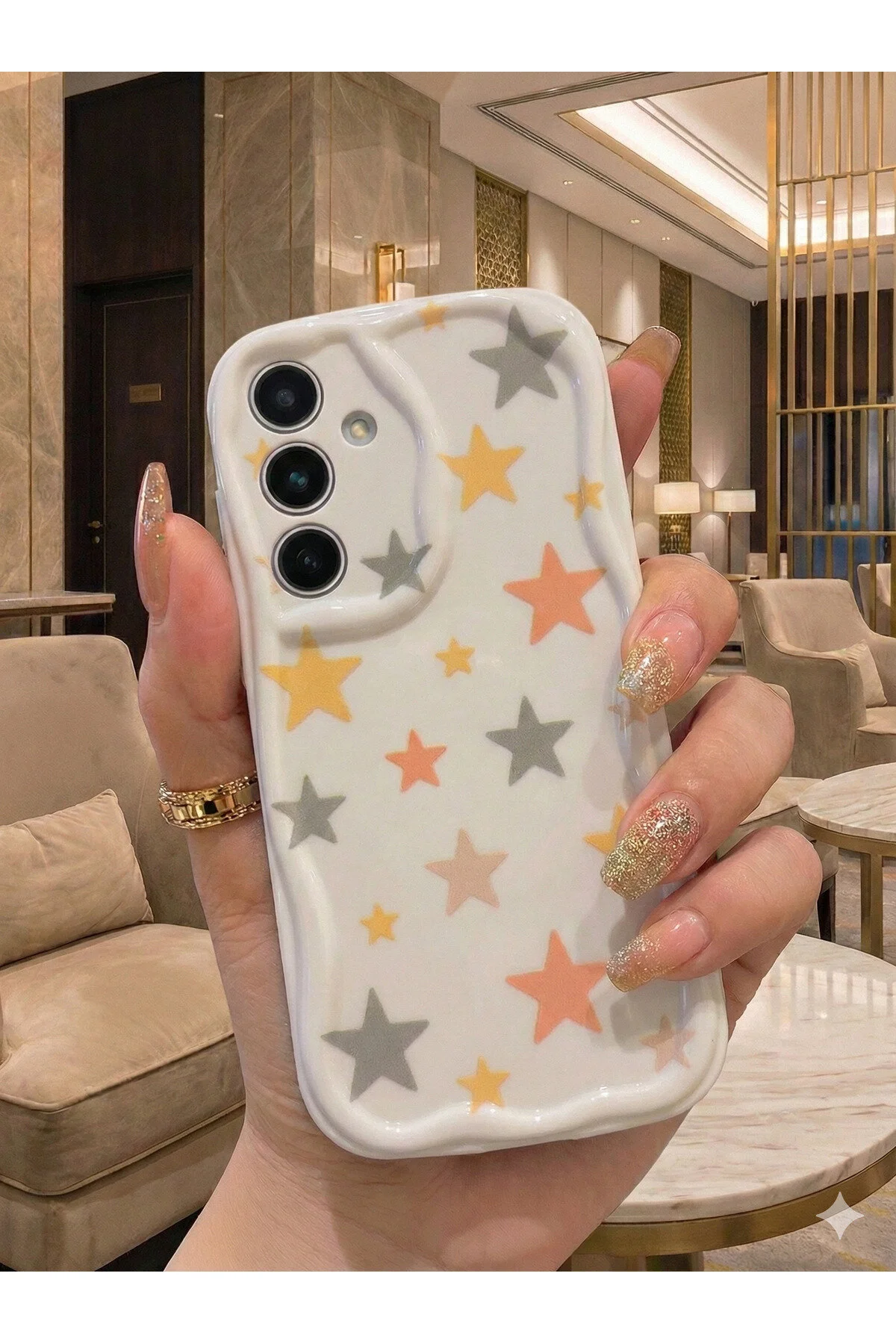 Samsung Galaxy A34 Uyumlu Pastel Yıldız Desenli Dalgalı Kenar Kılıf - Kamera Korumalı