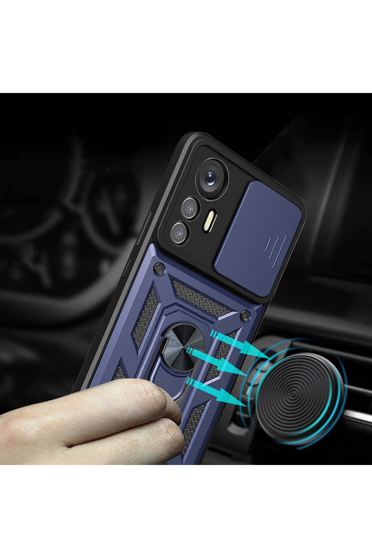 Xiaomi Mi 13 Ultra Kılıf Magnetik Standlı Sürgülü Kamera Korumalı TPU Tank Kapak
