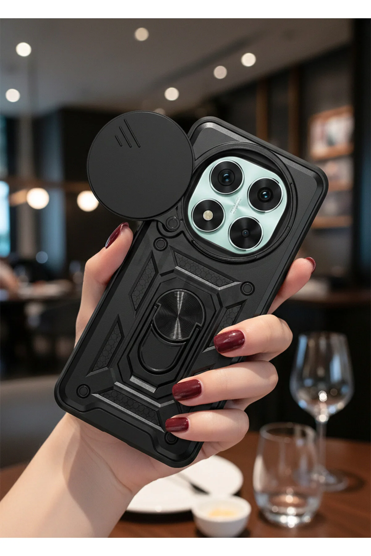 Xiaomi Redmi Note 14 Pro 5G Kılıf Magnetik Standlı Sürgülü Kamera Korumalı TPU Tank Kapak