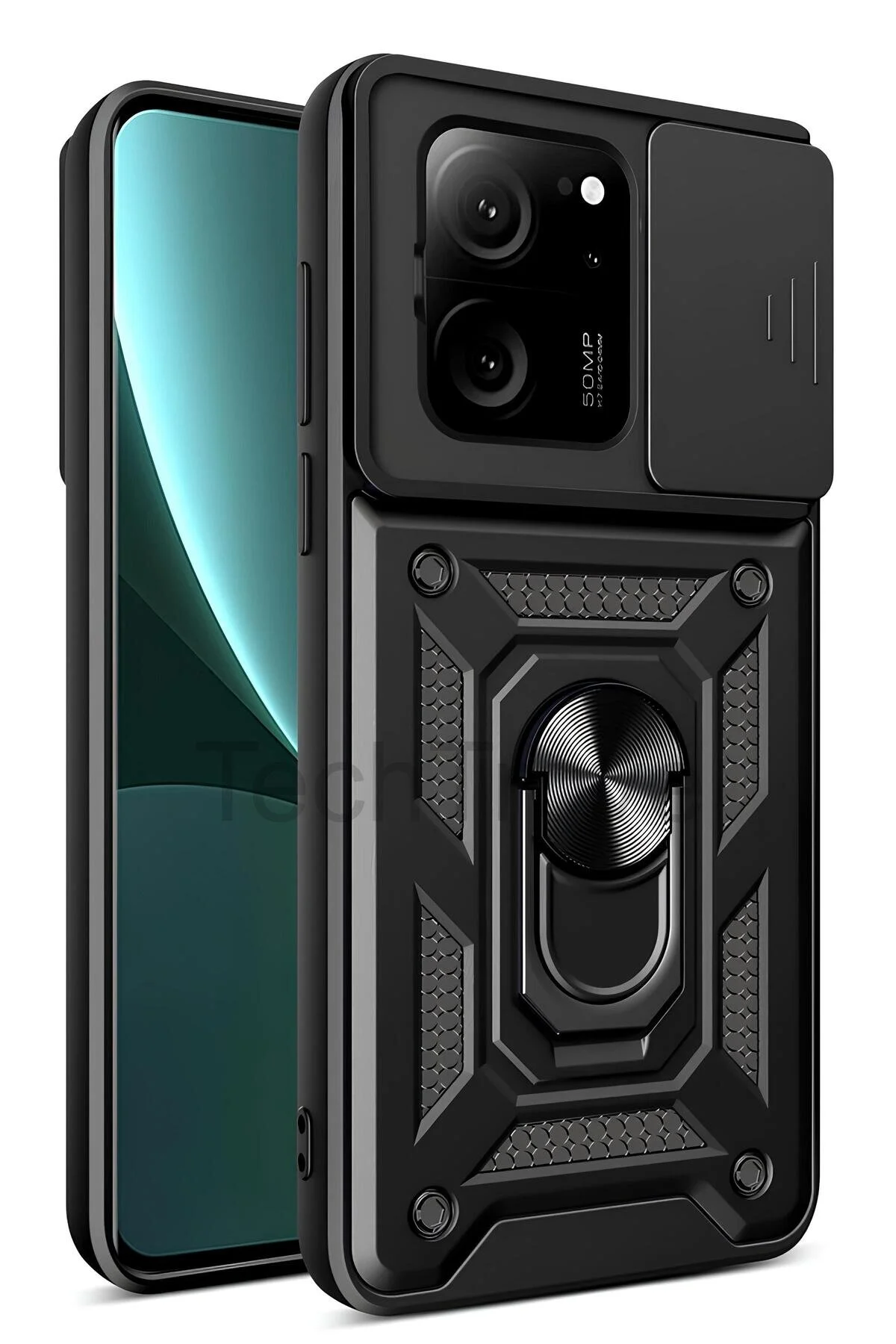 Xiaomi Mi 13T Kılıf Sürgülü Kamera Korumalı Yüzüklü Stand Olabilen Magnetic Tpu Tank Kapak