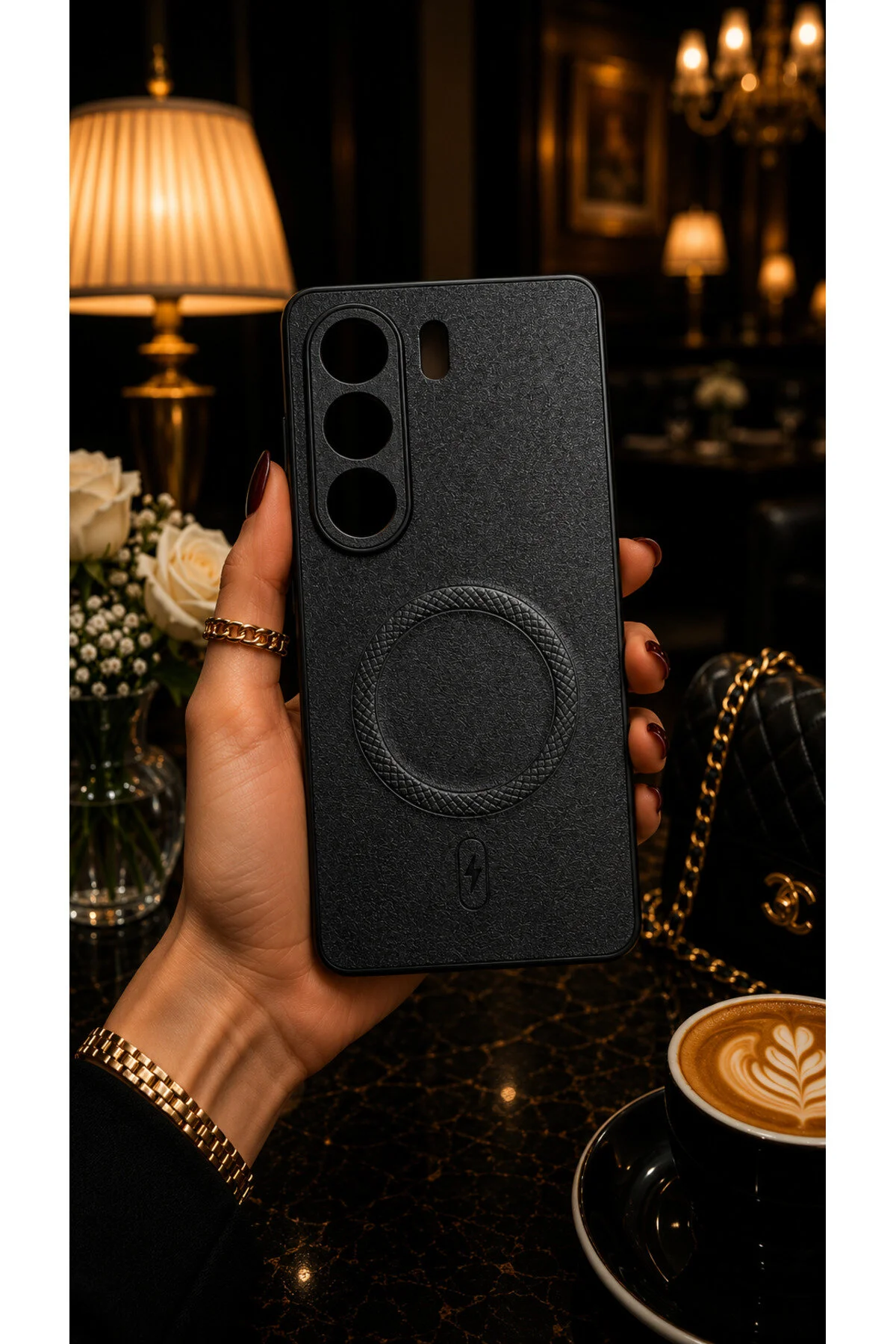 Tecno Camon 40 Uyumlu MagSafe Destekli Lüks Deri Görünümlü Kamera Korumalı Kılıf