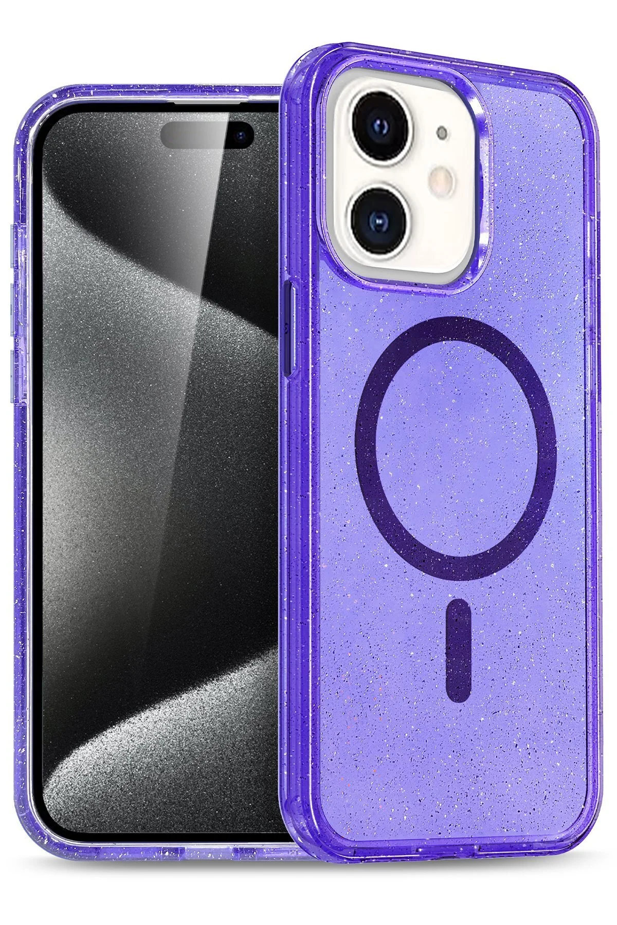 iPhone 11 Uyumlu Renkli MagneticSafe Parlayan Simli A+ Kalite Silikon Kapak - Mor