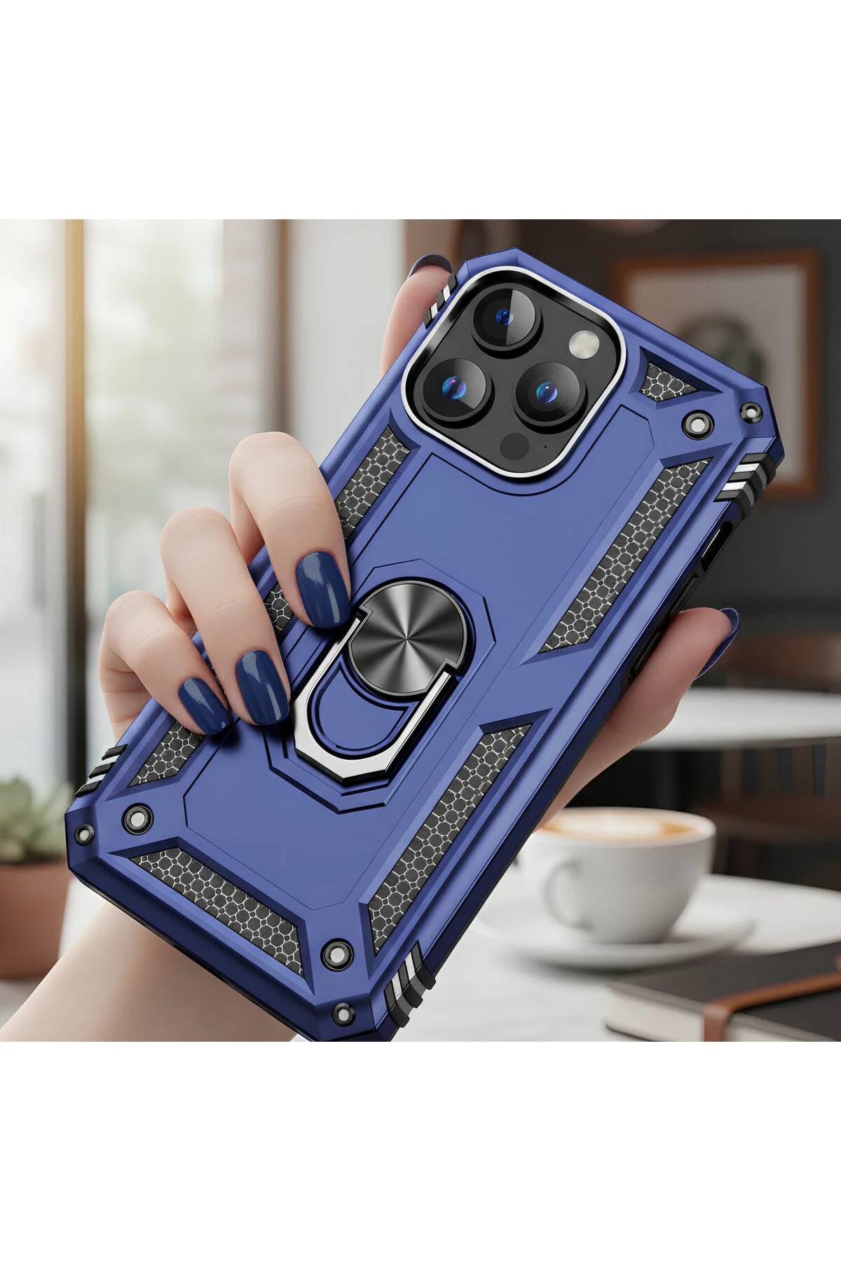 Apple iPhone 16 Pro Max Uyumlu Tank Korumalı Yüzüklü Standlı Kılıf