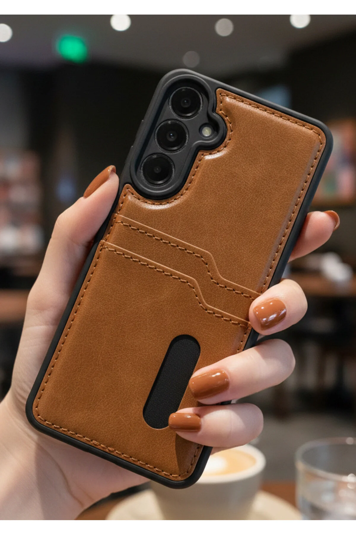 Samsung Galaxy S24 FE İçin Uyumlu Kılıf Kart Bölmeli Deri Tasarımlı Kılıf