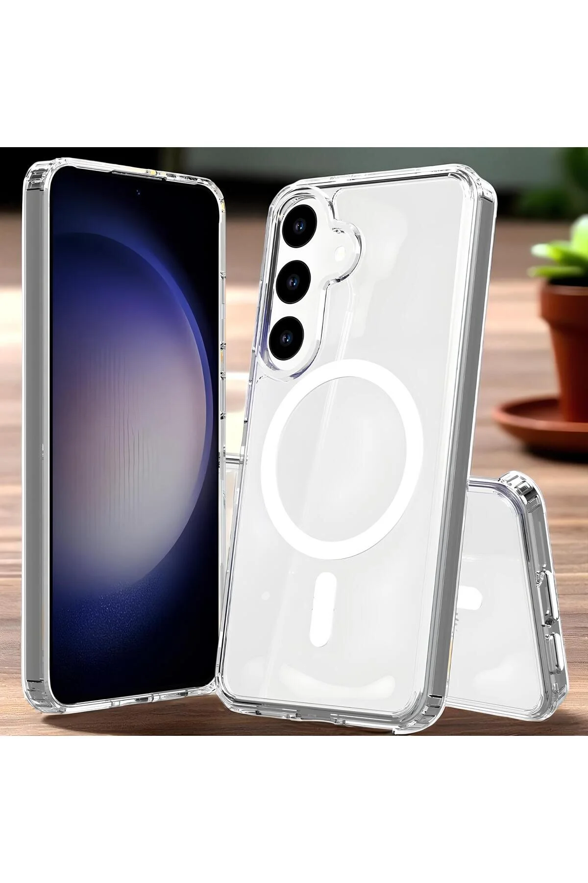 Samsung Galaxy S25 FE Kılıf Magsafe Şarj Özellikli Şeffaf Sert Kapak