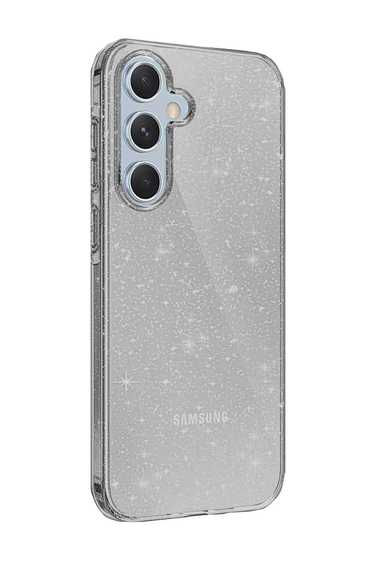 Samsung Galaxy A15 4G Uyumlu Simli Tasarımlı Renkli Transparan Kılıf - Siyah