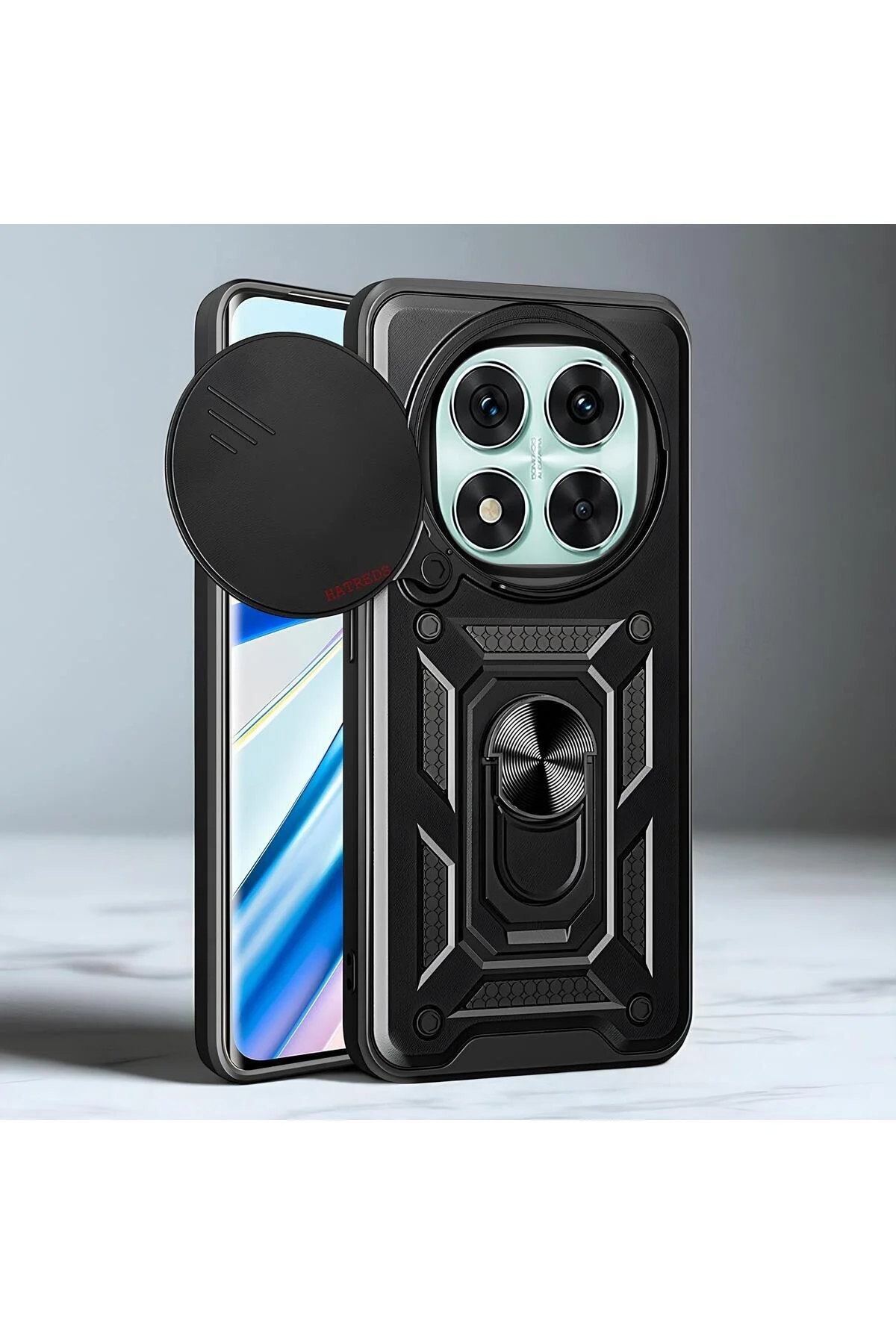 Xiaomi Redmi Note 14 Pro 5G Kılıf Magnetik Standlı Sürgülü Kamera Korumalı TPU Tank Kapak