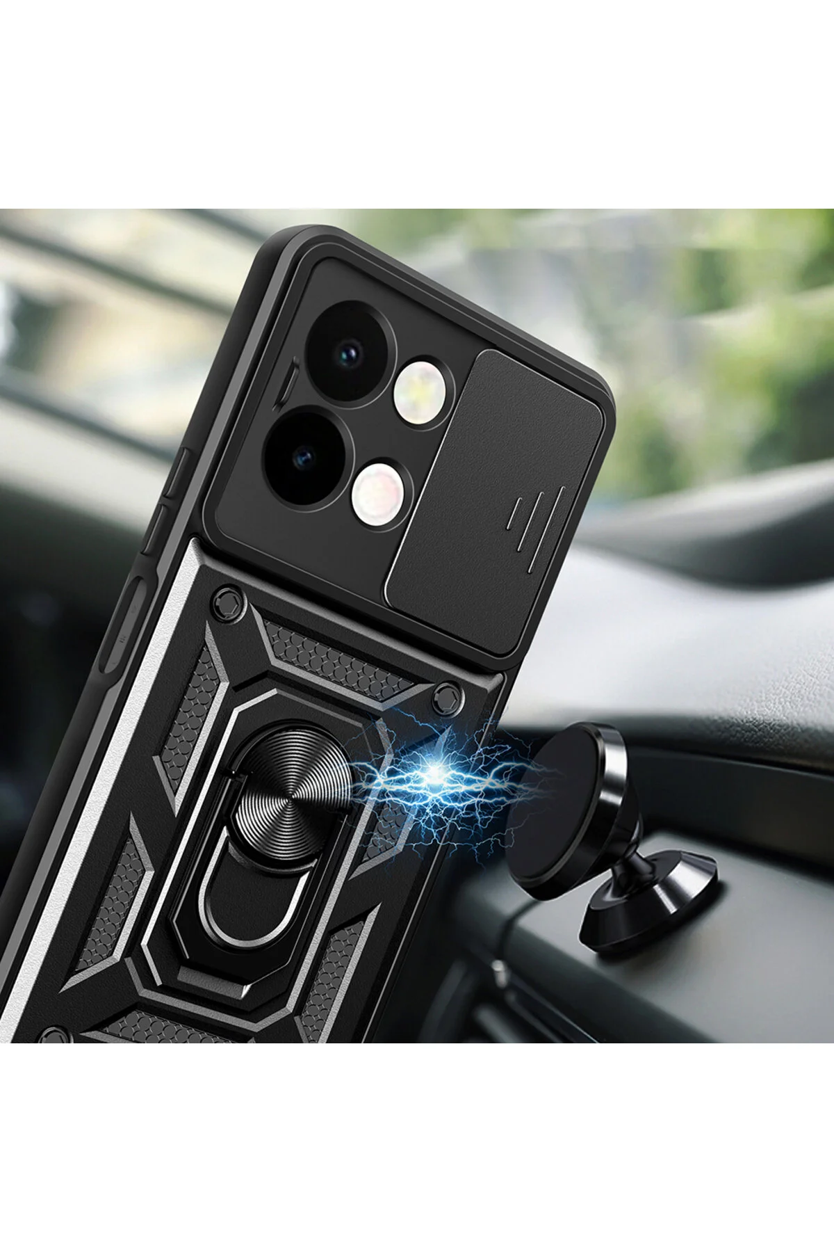 Vivo Y28 Kılıf Yüzüklü Stand Olabilen Kamera Korumalı Magnetic Tpu Tank Kapak