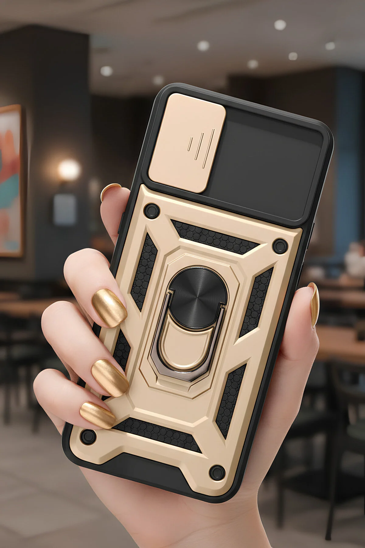 Samsung Galaxy A04 Kılıf Sürgülü Kamera Korumalı Yüzüklü Stand Olabilen Magnetic Tpu Tank Kapak