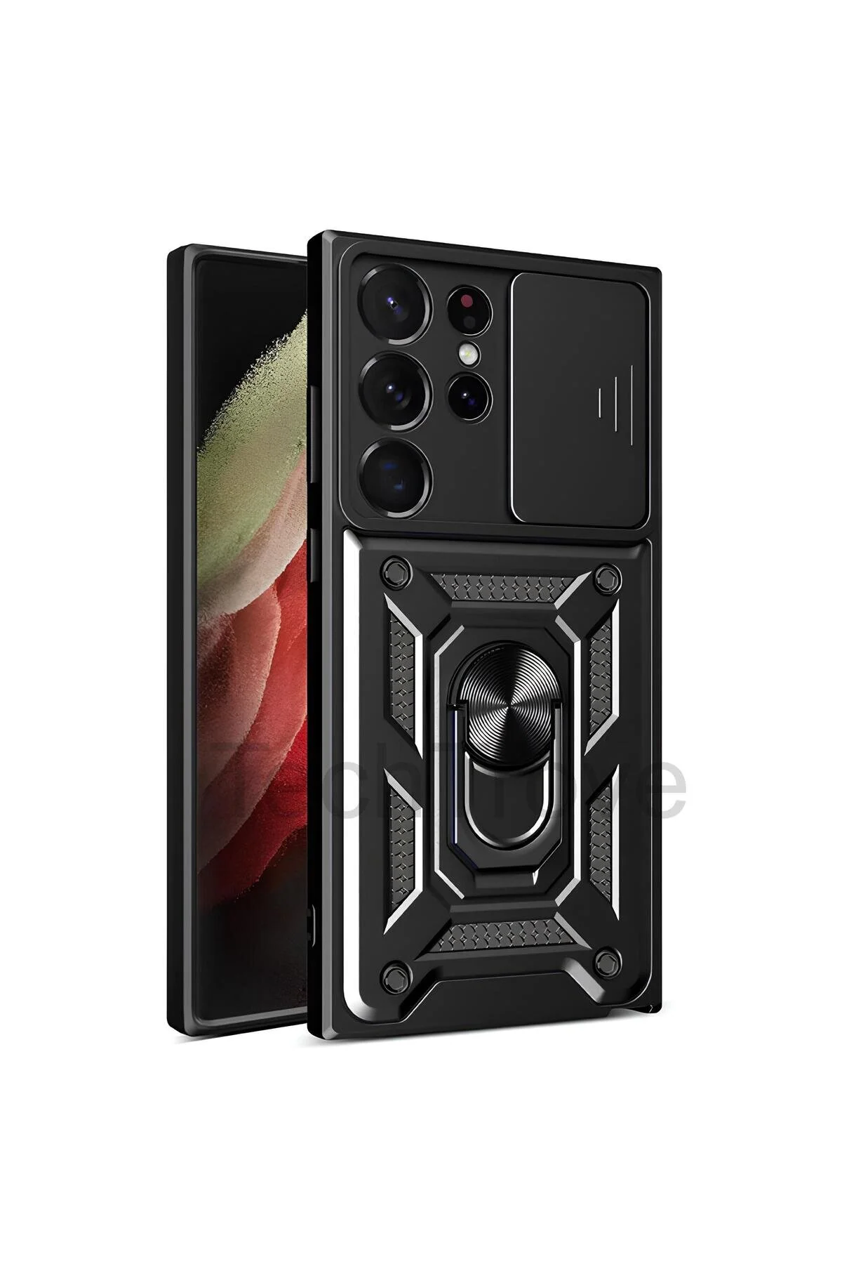 Samsung Galaxy S23 Ultra Kılıf Sürgülü Kamera Korumalı Yüzüklü Magnetic Tpu Tank Kapak