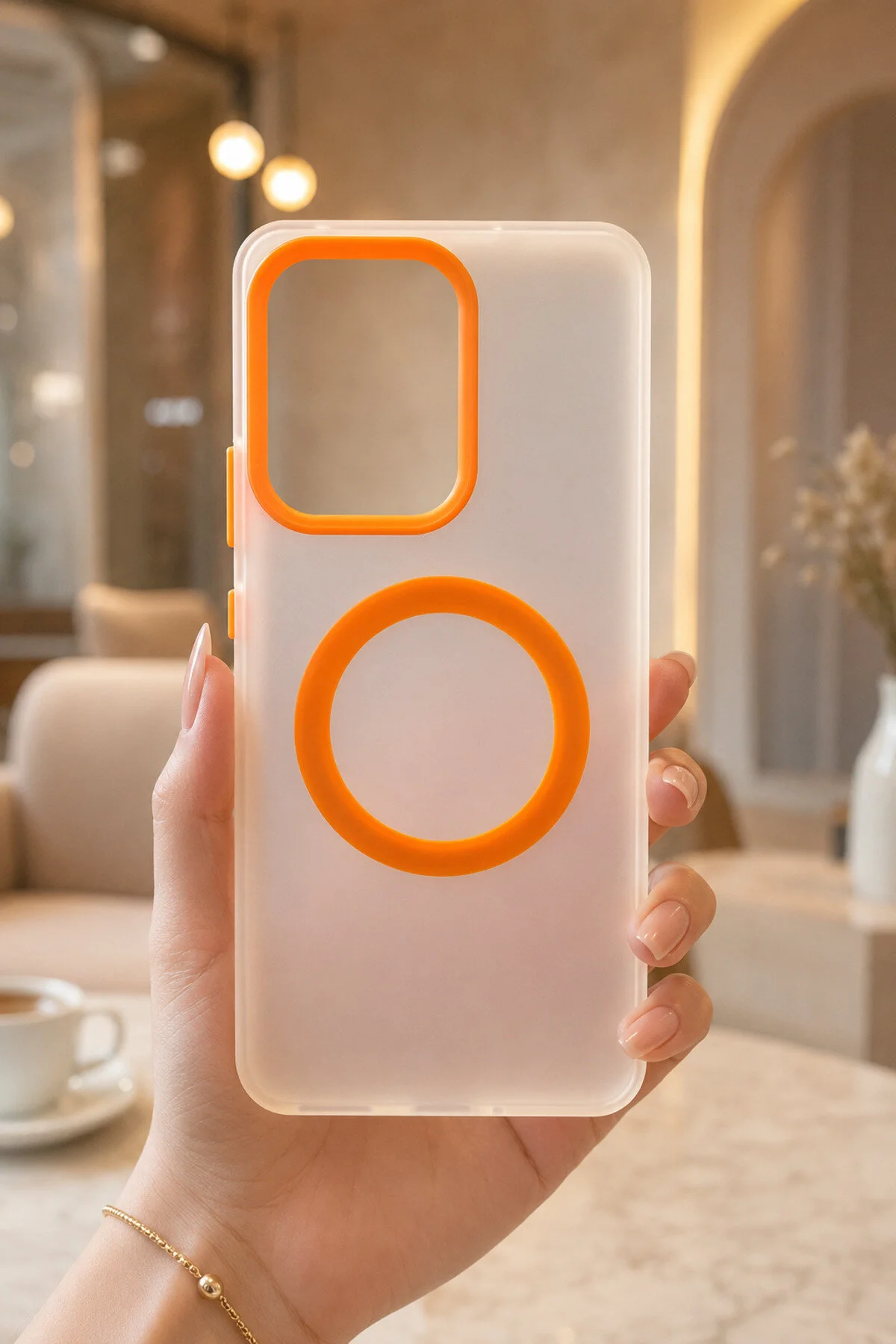 Oppo Reno 14F MagSafe Uyumlu Buzlu Mat Kamera Korumalı İnce Silikon Kılıf - Turuncu