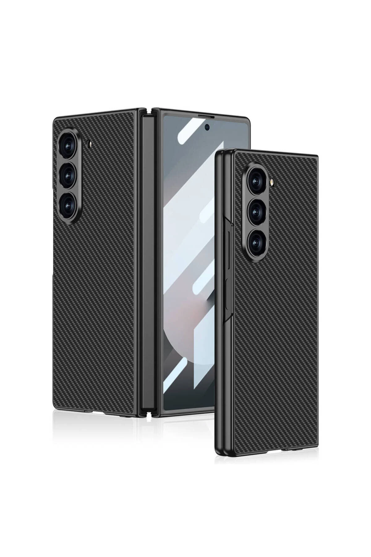 Galaxy Z Fold 6 Kılıf Karbon Fiber Tasarımlı Titanyum Metal Hatreds Kıpta Caz Kapak