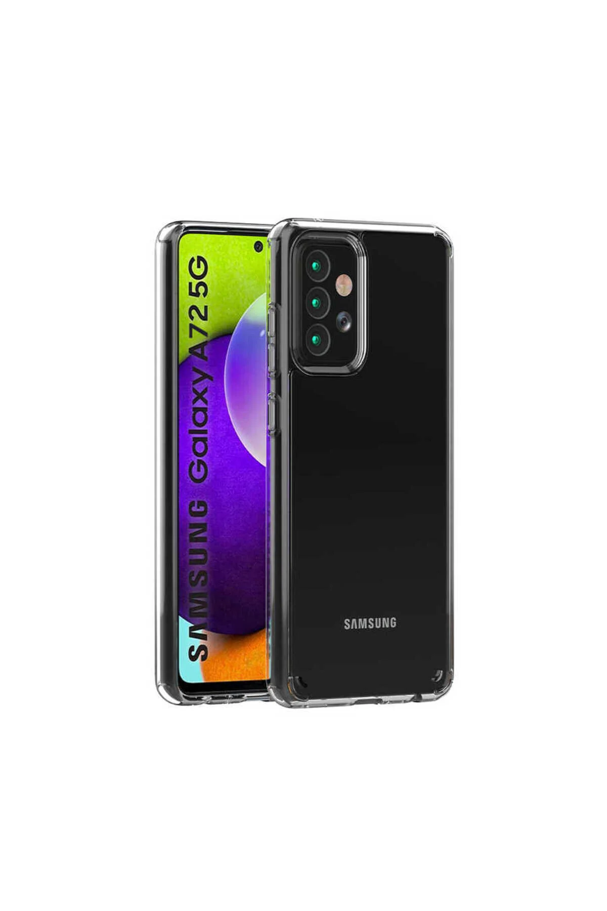 Galaxy A72 Uyumlu Şeffaf Tasarımlı Sert Silikon Kapak