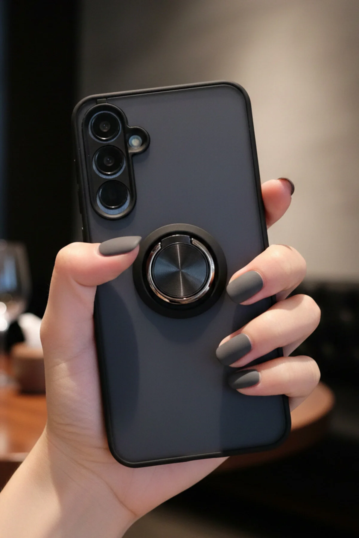 Samsung Galaxy A55 5G İçin Kamera Korumalı Yüzüklü Kılıf - Leke Tutmaz Mat ve Dayanıklı Yapı