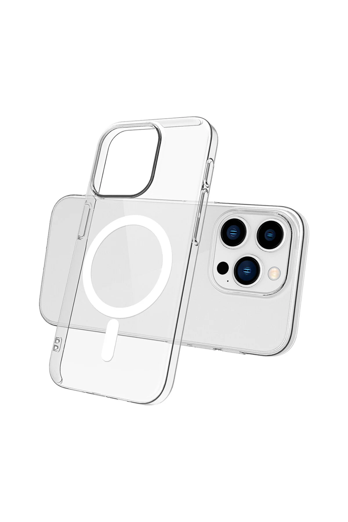 iPhone 15 Pro İçin Uyumlu Kamera Korumalı M-Safe Şarj Özellikli Şeffaf Sert PC Kapak