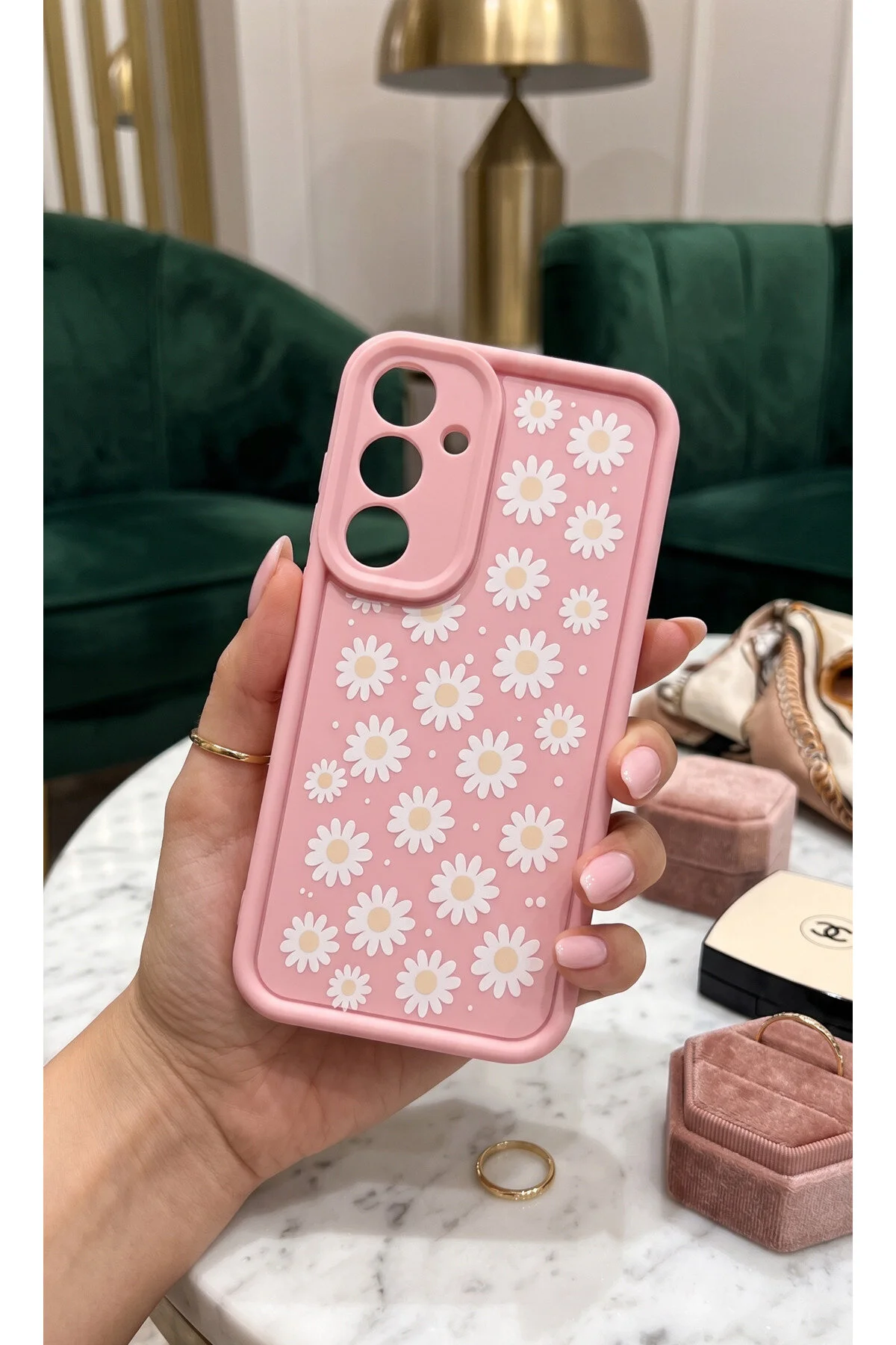 Galaxy S26 Papatya Desenli Silikon Telefon Kılıfı Darbe Korumalı Soft Pembe Şık Kapak
