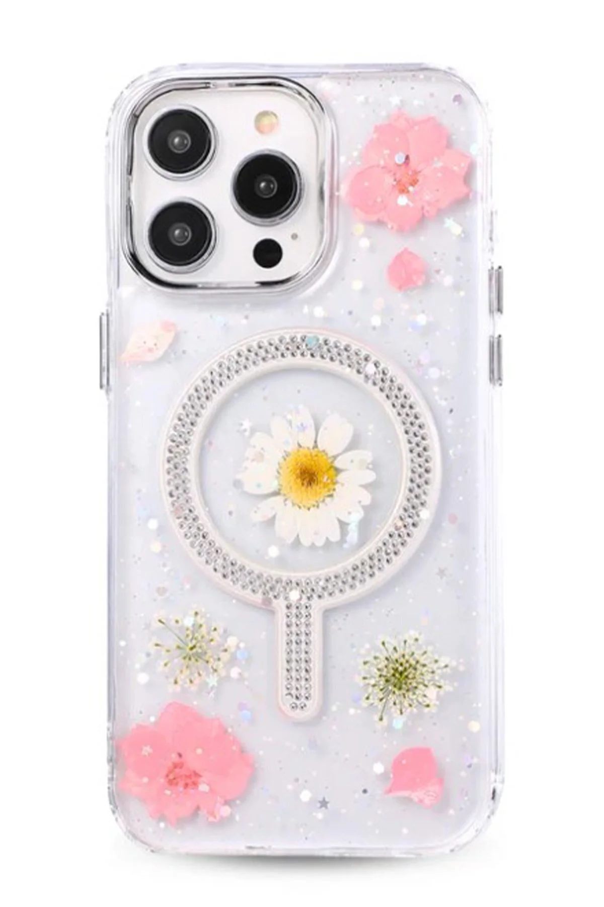 iPhone 14 Pro Max Uyumlu Flower Magsafeli  Yeni Tasarım Kılıf - Pembe