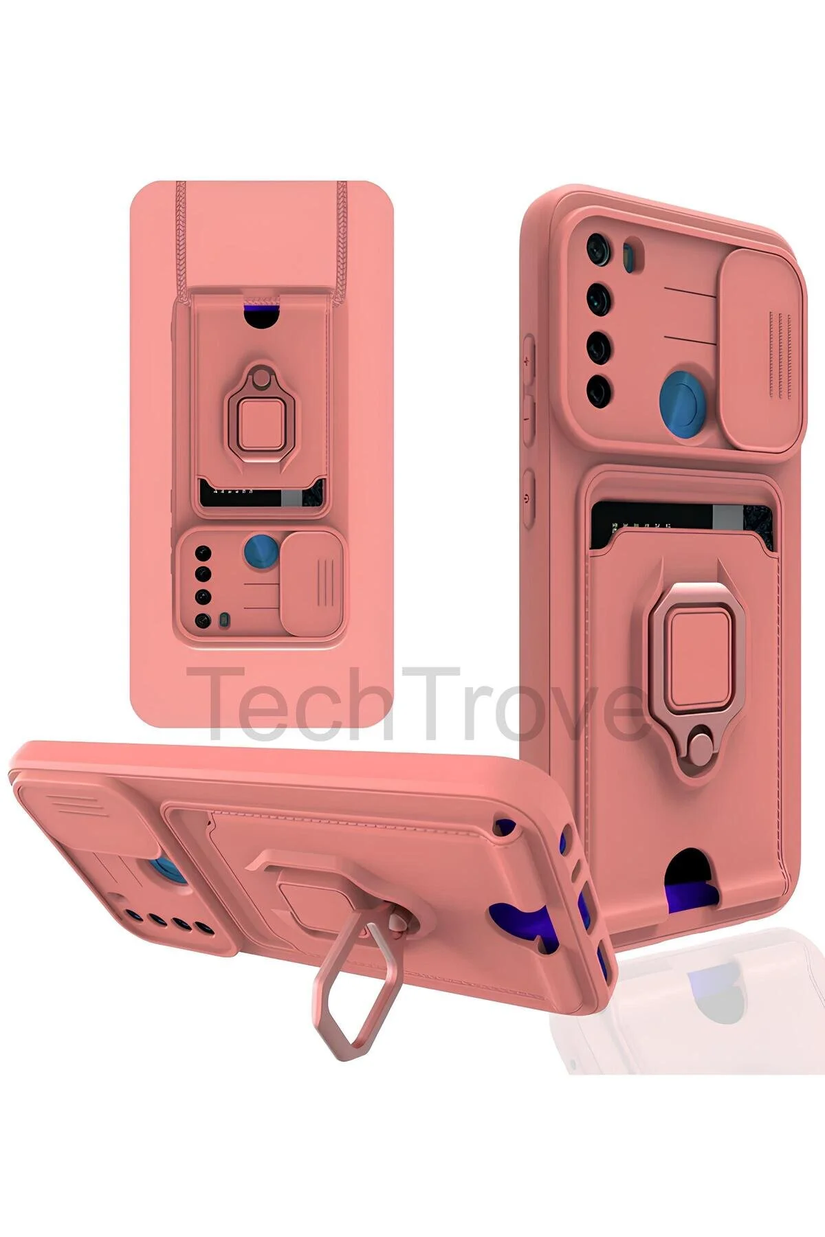 Xiaomi Redmi Note 8 Kılıf Kamera Koruma Sürgülü Kartvizitli Kartlıklı Standlı İpli Renkli Kapak