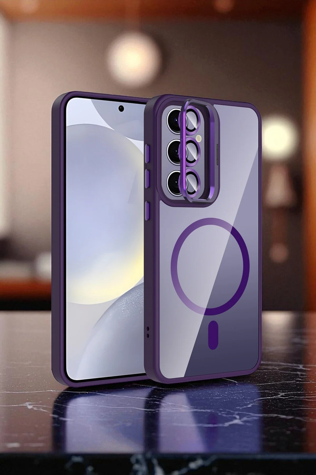 Galaxy S25 Plus Kılıf Standlı ve Kamera Lens Hediyeli M-Safe Şarj Özellikli Sararmaz Kılıf