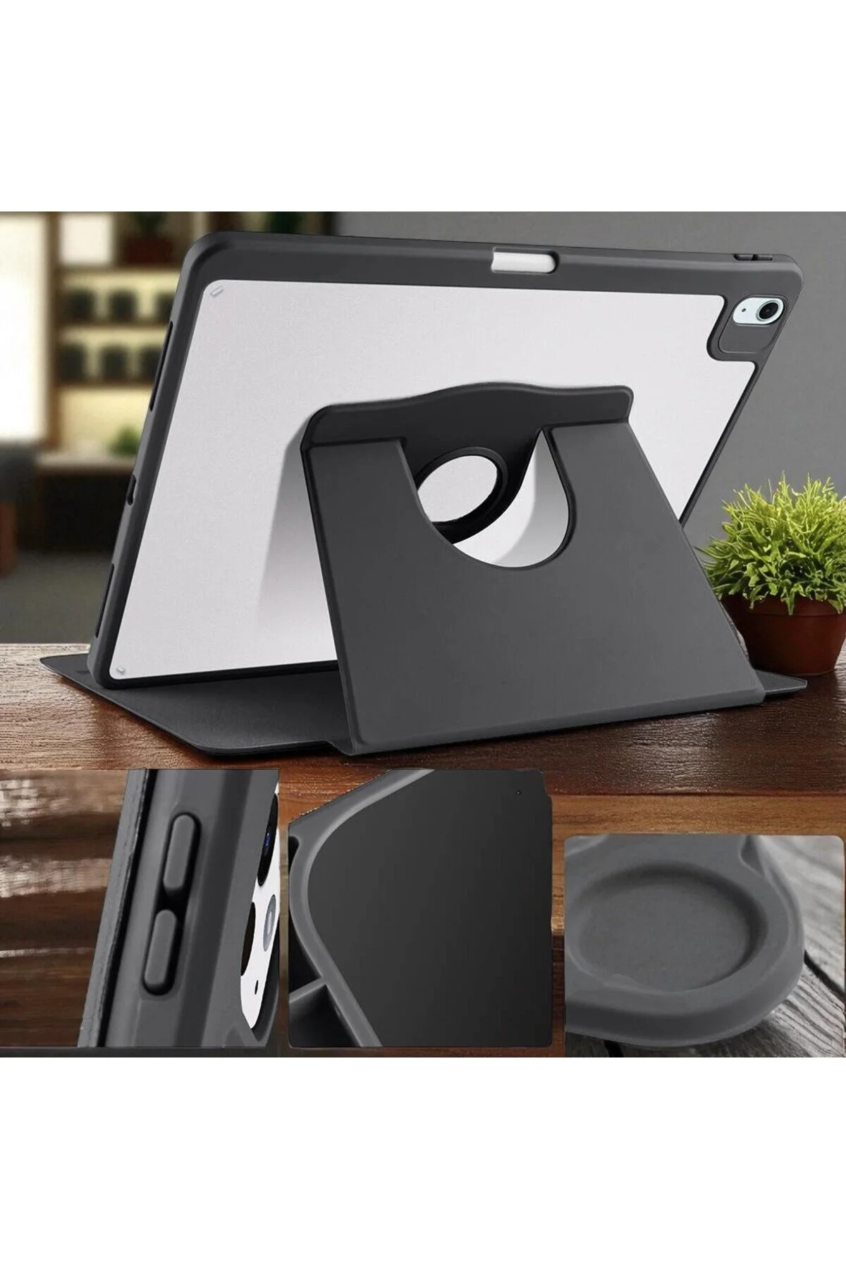 Apple iPad 10.2 8.Nesil Kılıf Kalemlikli Dönebilen Kamera Koruma Çıkıntılı Standlı Kılıf